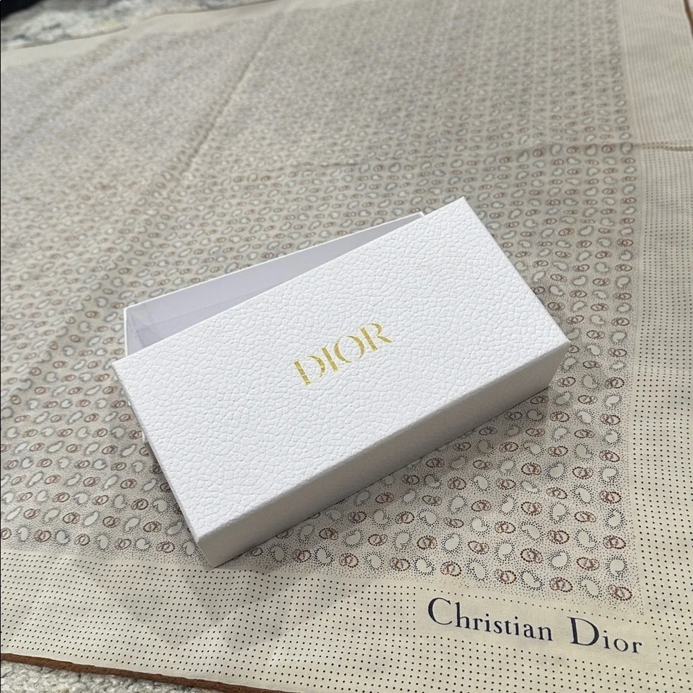 Christian Dior Vintage Silk Cream and Brown Patterned Scarf with Box